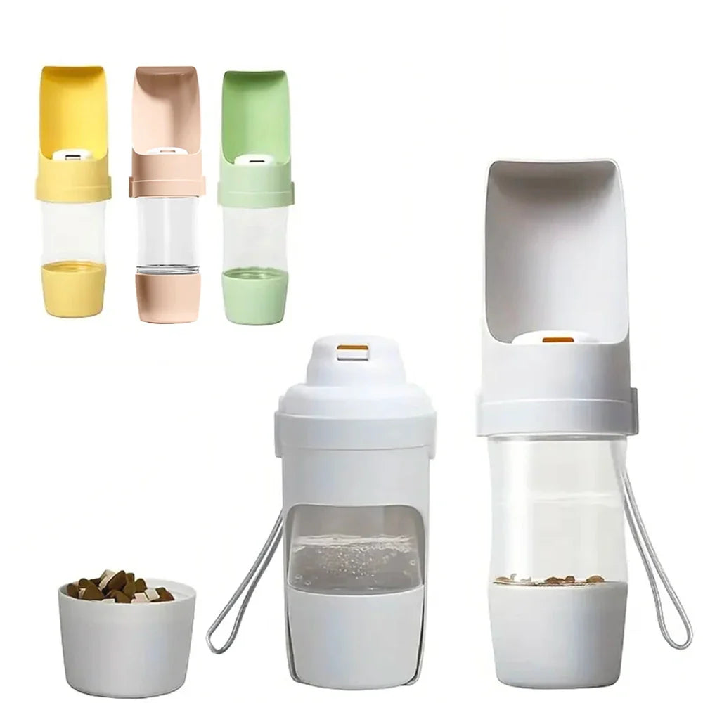 2-in-1 Pet Travel Water Bottle with Food Container – 500ml