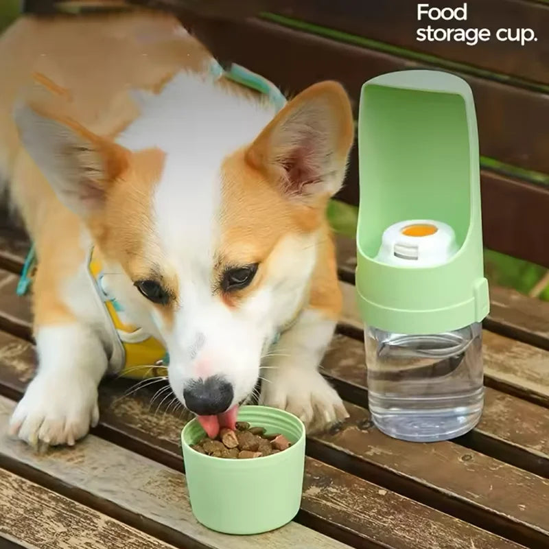2-in-1 Pet Travel Water Bottle with Food Container – 500ml