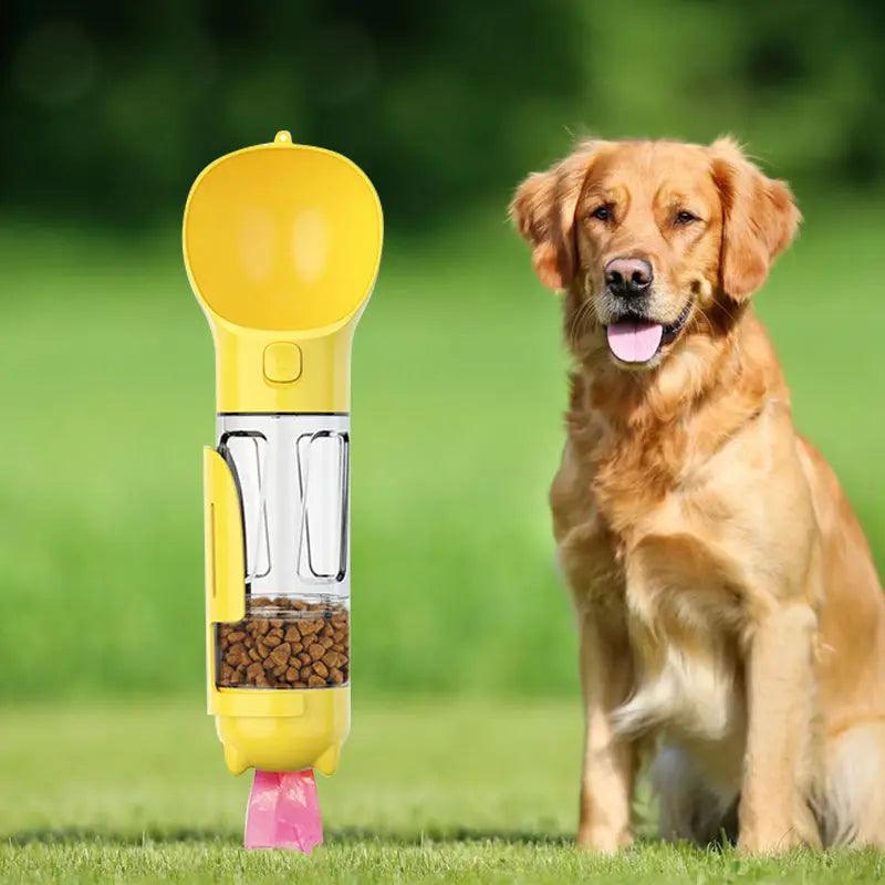 4-in-1 Dog Travel Water Bottle with Food & Waste Bag Storage