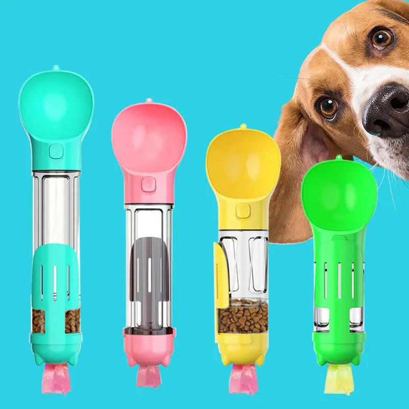 4-in-1 Dog Travel Water Bottle with Food & Waste Bag Storage