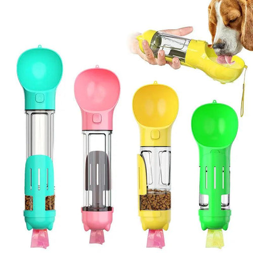 4-in-1 Dog Travel Water Bottle with Food & Waste Bag Storage